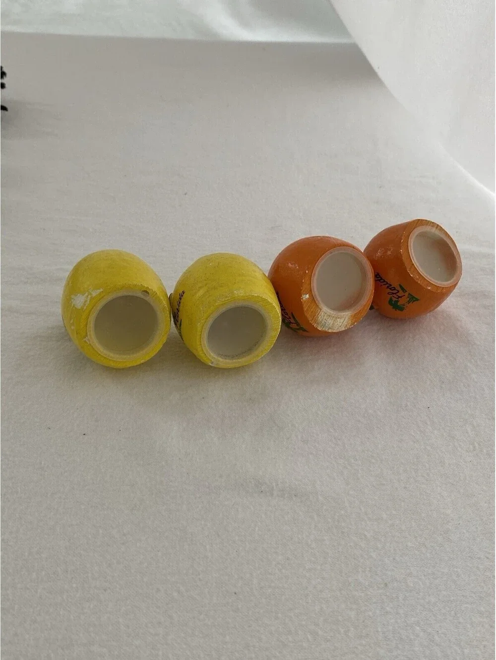 2 Sets Of Vintage Florida Orange & Lemon Ceramic Salt And Pepper Shakers Sets